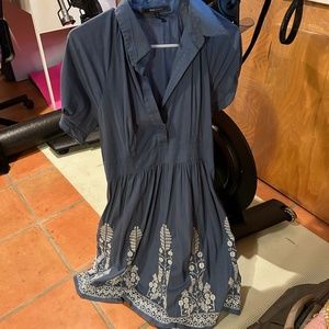 BCBG Max Azria Blue & White Embroidered Dress- w/Pocket